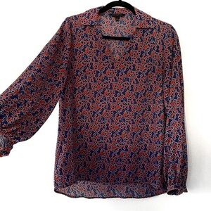 2/$10 Banan Republic Navy Blue & orange floral long sleeve blouse size S